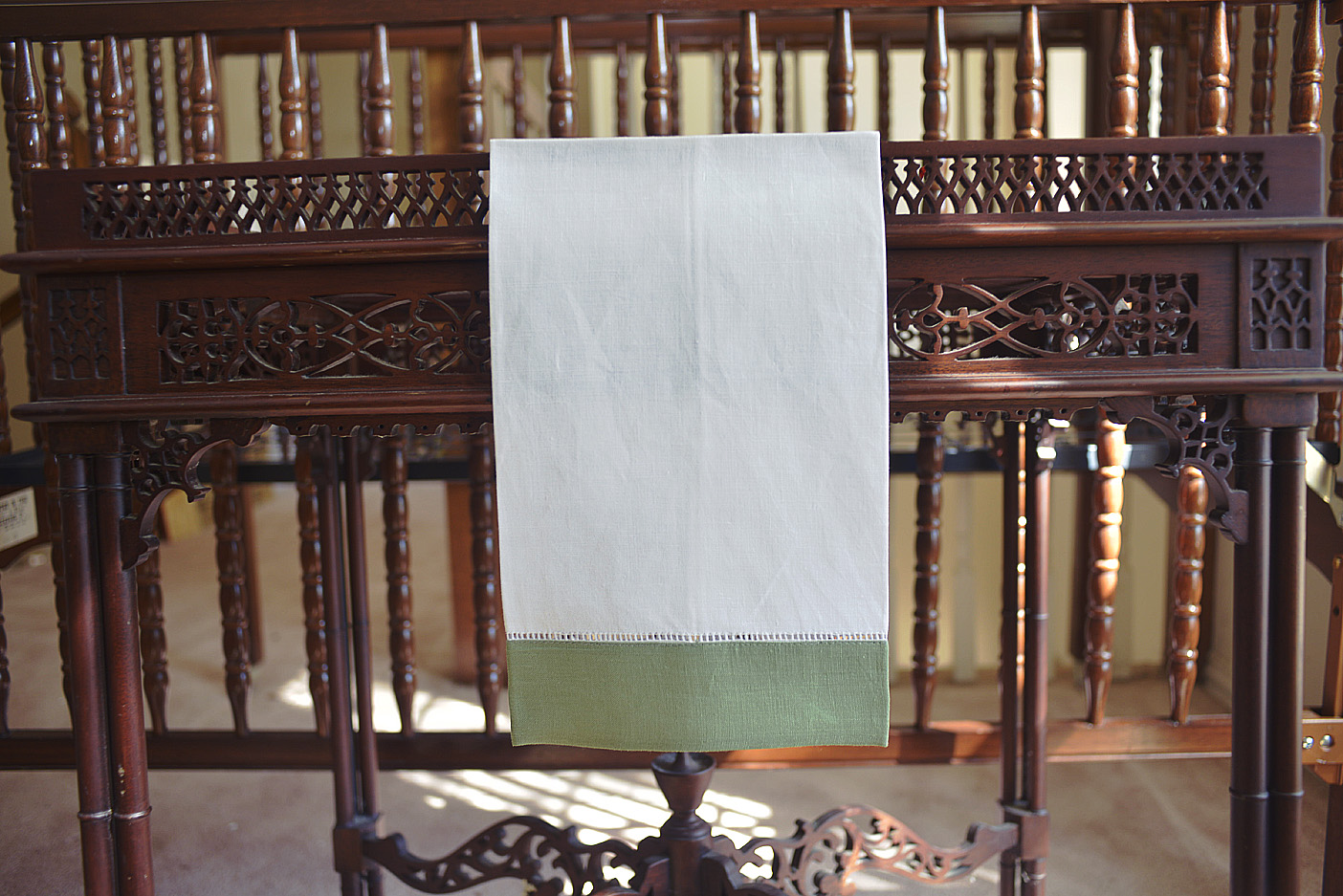 White Hemstitch Guest Towel with Tea Color Border. 14x22
